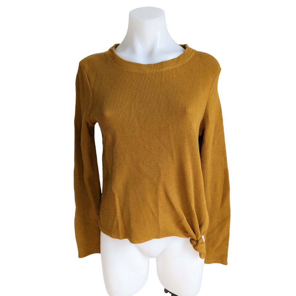Texture & Thread  by Madewell Medium Jacquard Knot Front Top Orange Long Sleeves